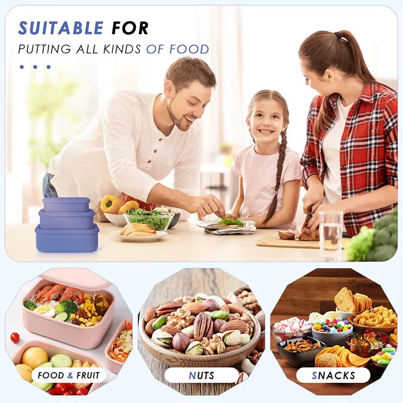 3Size Silicone Food Storage Containers Hard-Shell Silicone Bento Lunch Box Container with Lids Microwave Dishwasher Freezer Safe