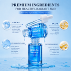 GHK-Cu SNAP-8 Peptide Serum bottle with premium ingredients for healthy skin on a blue background