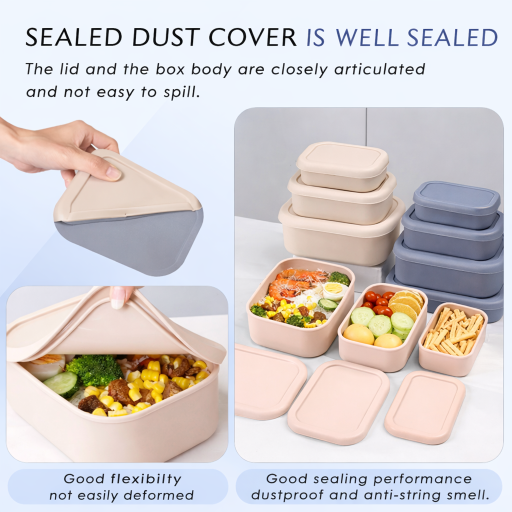 3Size Silicone Food Storage Containers Hard-Shell Silicone Bento Lunch Box Container with Lids Microwave Dishwasher Freezer Safe