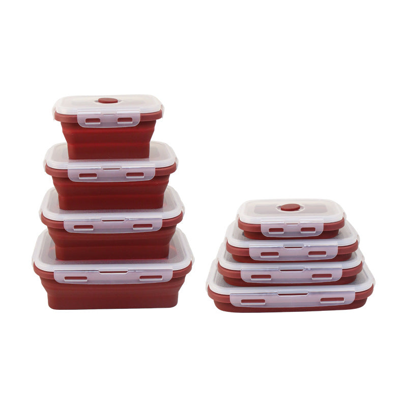 Set of gray collapsible containers with lids on a white background
