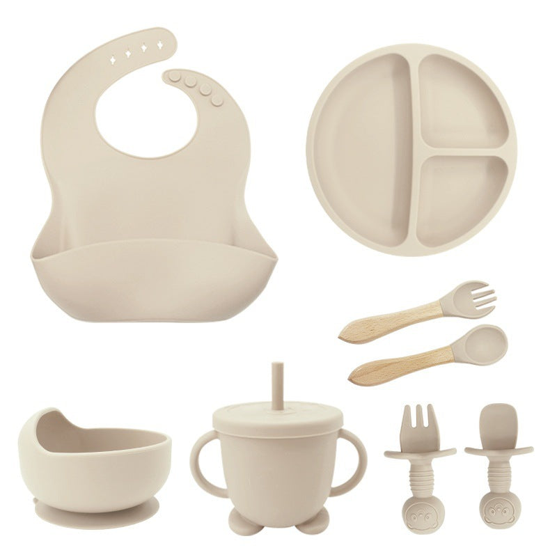 Baby Feeding Set - 8-Piece Silicone Suction Plate, Bowl, Utensils & Bib