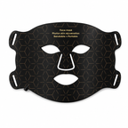 Black face mask with geometric pattern on a white background