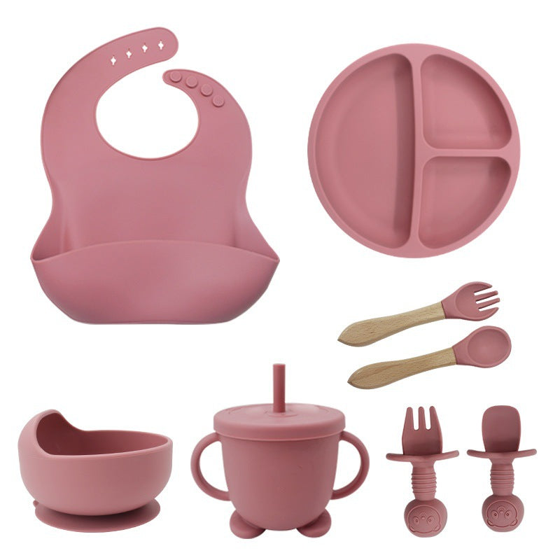 Baby Feeding Set - 8-Piece Silicone Suction Plate, Bowl, Utensils & Bib