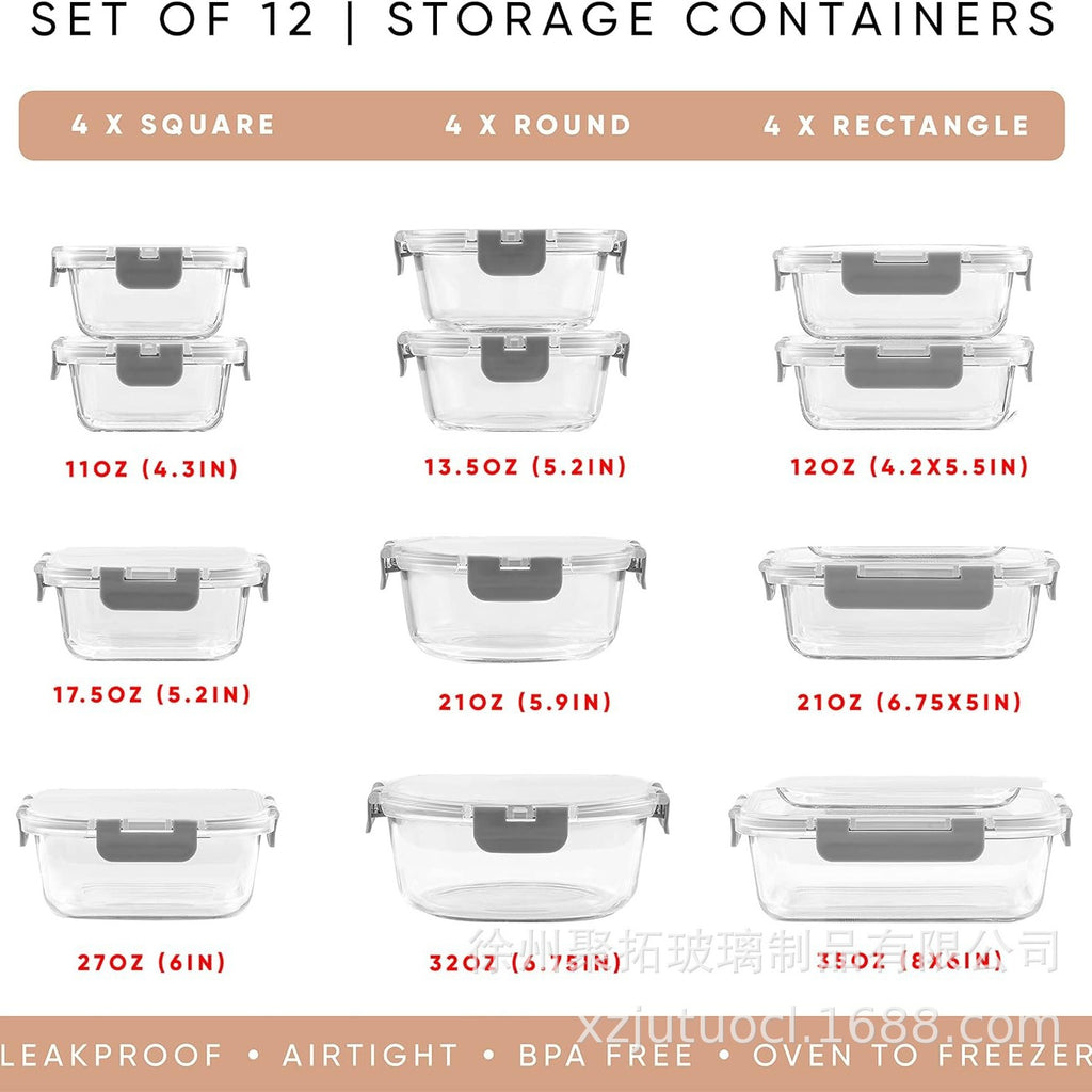 Récipients de Conservation Alimentaire en Verre – Ensemble de 12 Pièces Hermétiques avec Couvercles Verrouillables