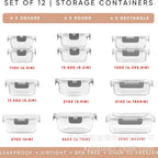 Récipients de Conservation Alimentaire en Verre – Ensemble de 12 Pièces Hermétiques avec Couvercles Verrouillables