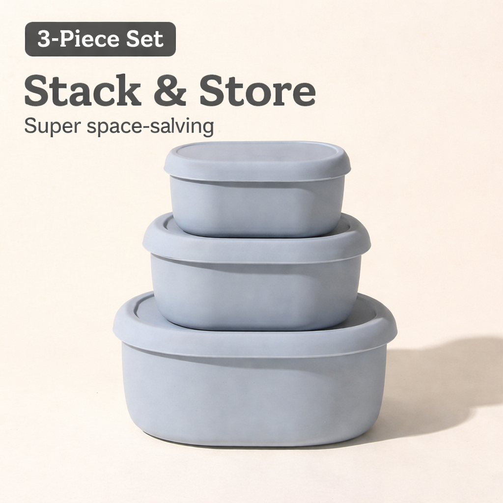 3Size Silicone Food Storage Containers Hard-Shell Silicone Bento Lunch Box Container with Lids Microwave Dishwasher Freezer Safe