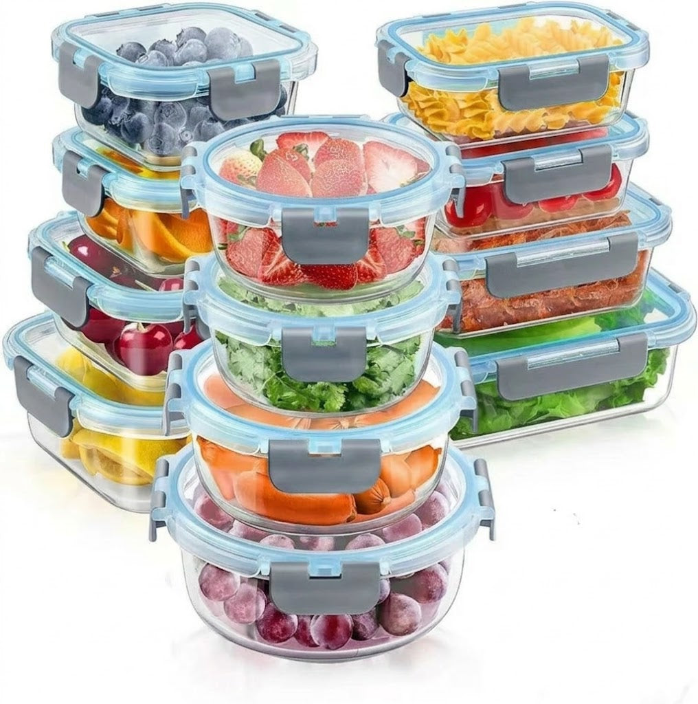Glass Food Storage Containers - 12-Piece Airtight Set with Locking Lids