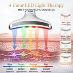 LED light therapy device with color spectrum and skin layer diagram