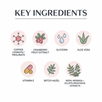 "THEOBION Barrier Cushion Peptide Cream key ingredients graphic showing seven active botanicals and actives: Copper Lysinate/Prolinate, Cranberry Fruit Extract, Glycerin, Aloe Vera, Vitamin E, Witch Hazel, and Neem, Moringa & Eclipta Prostrata Extracts."