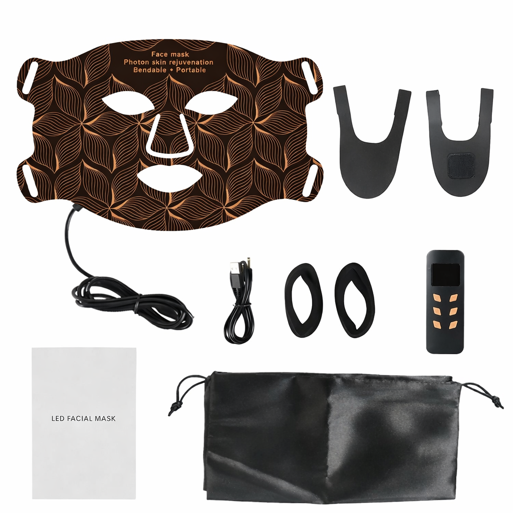LED facial mask with accessories on a white background