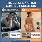 Before and after comfort solution advertisement with a woman experiencing discomfort and relief.