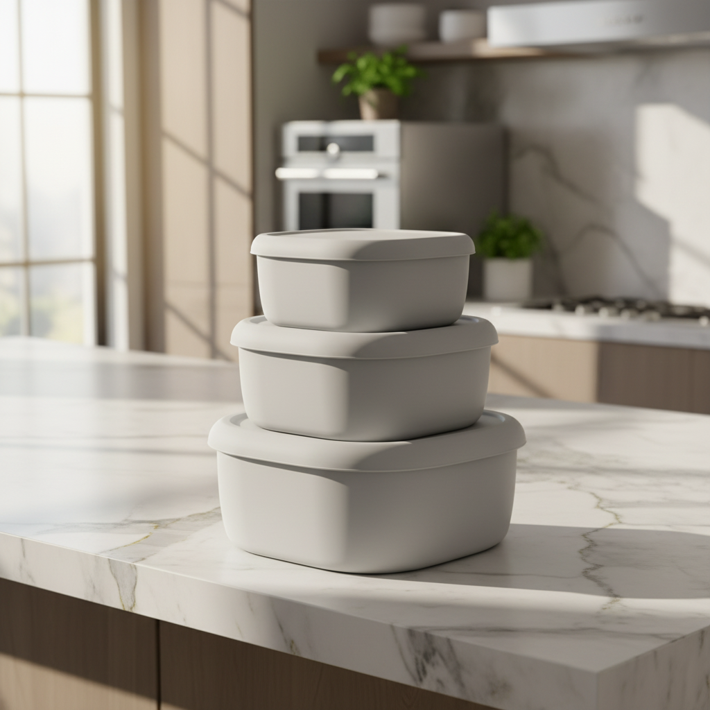 Silicone Storage Containers on Premium Kitchen Counter