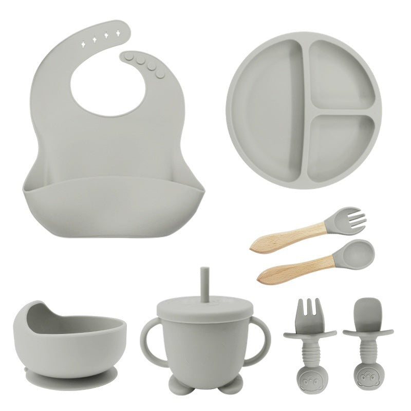 Baby Feeding Set - 8-Piece Silicone Suction Plate, Bowl, Utensils & Bib