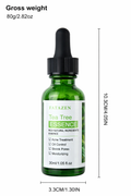 Green bottle of Fatazen Tea Tree Essence with dropper on a white background