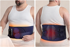 Man wearing a back brace with glowing elements on a plain background