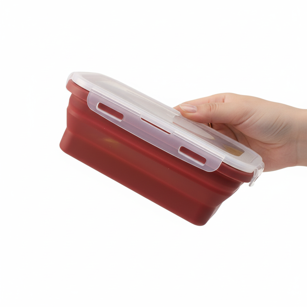 Woman Demonstrating Spill-Resistant Container